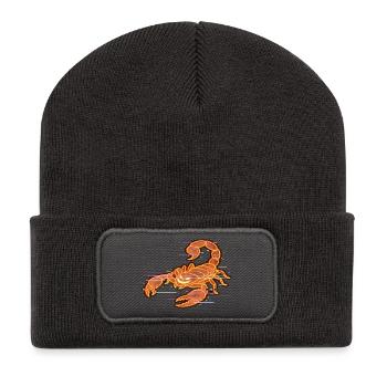 Cyber Skorpion – Neon Glitch Art T-Shirt - Recycelte Patch Beanie - Dunkelgrau - Vorne