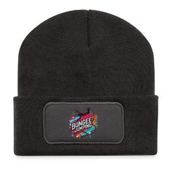  Bungee Jumper Geschenkidee, Bungy Jumps, Bungee - Recycelte Patch Beanie - Dunkelgrau - Vorne