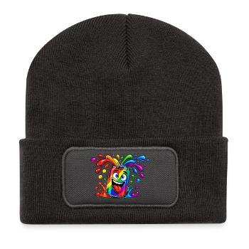 Regenbogen Dose Spaß - Recycelte Patch Beanie - Dunkelgrau - Vorne