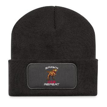 Spawn Die Repeat Gamer Dino Survival Zocken Witz - Recycelte Patch Beanie - Dunkelgrau - Vorne