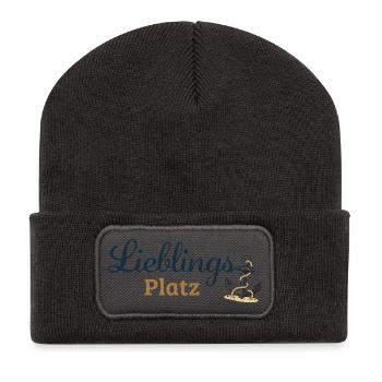 Lieblingsplatz – Maritimes Ankerdesign - Recycelte Patch Beanie - Dunkelgrau - Vorne