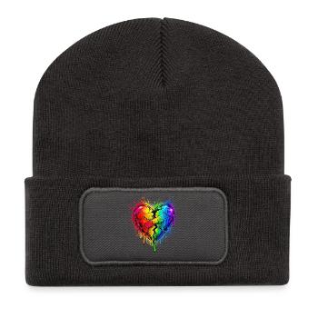 Regenbogenherz mit Pflaster - Recycelte Patch Beanie - Dunkelgrau - Vorne