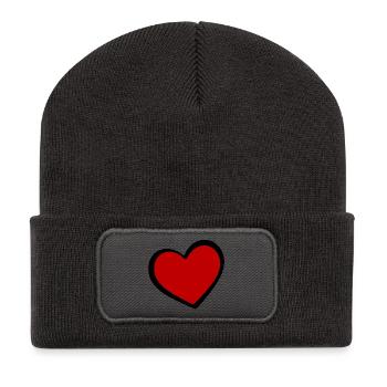 Herz Rot Schwarze Kontur Symbol - Recycelte Patch Beanie - Dunkelgrau - Vorne