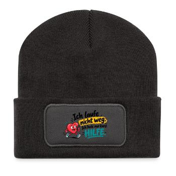 Herz in Not – Hilfe App Motiv - Recycelte Patch Beanie - Dunkelgrau - Vorne