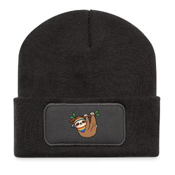 Regenbogen-Faultier-Treffpunkt - Recycelte Patch Beanie - Dunkelgrau - Vorne