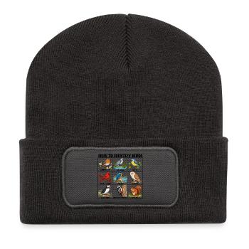 How to Identify Birds Funny Birding Birder Fitted  - Recycelte Patch Beanie - Dunkelgrau - Vorne