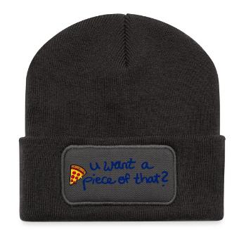 Lustiges Pizza Design für Pizza Lover - Recycelte Patch Beanie - Dunkelgrau - Vorne