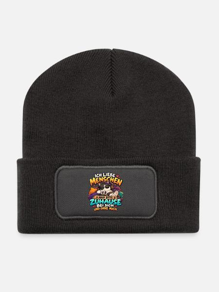 Katze - Ich liebe Menschen Zuhause Ohne Mich - Recycelte Patch Beanie - Dunkelgrau
