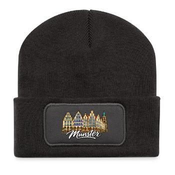 Münster Fassadenpanorama - Recycelte Patch Beanie - Dunkelgrau - Vorne