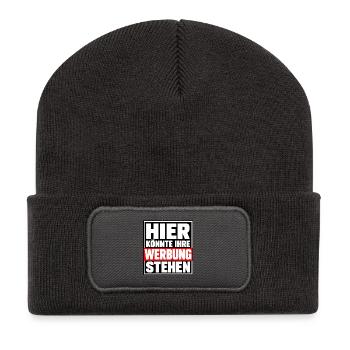 Hier könnte Ihre Werbung stehen – Lustiger Spruch - Recycelte Patch Beanie - Dunkelgrau - Vorne
