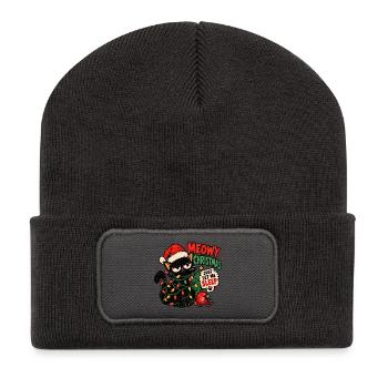 Eine Katze, die Weihnachten hasst - Recycelte Patch Beanie - Dunkelgrau - Vorne