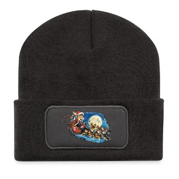 Punk-Mondnacht-Hasen-Schlittenzug - Recycelte Patch Beanie - Dunkelgrau - Vorne