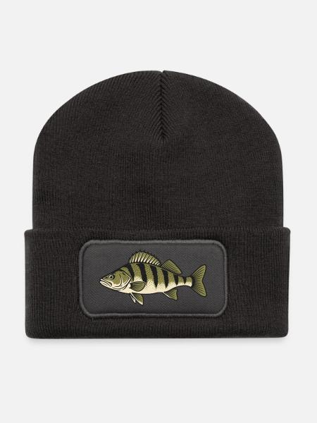 Zander Streifen Naturzeichnung - Recycelte Patch Beanie - Dunkelgrau