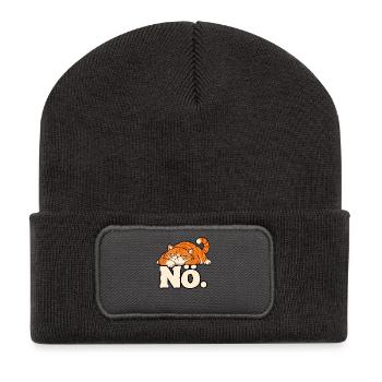 Nö – Lustige Katze mit schlechter Laune - Recycelte Patch Beanie - Dunkelgrau - Vorne