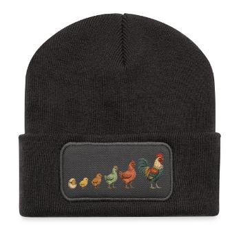 Küken-zu-Hahn-Wachstumsparade Hühnerhühner - Recycelte Patch Beanie - Dunkelgrau - Vorne