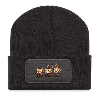 Aufbrühbereite Retro-Kaffeetassen werden geladen - Recycelte Patch Beanie - Dunkelgrau - Vorne