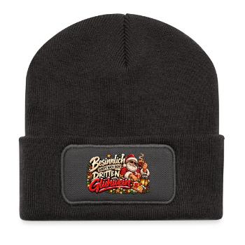 Besinnlich nach dem 3. Glühwein – Santa - Recycelte Patch Beanie - Dunkelgrau - Vorne