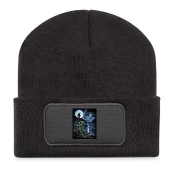 Bigfoot Alien UFO Loch Ness Weltraum Szene Kryptid - Recycelte Patch Beanie - Dunkelgrau - Vorne