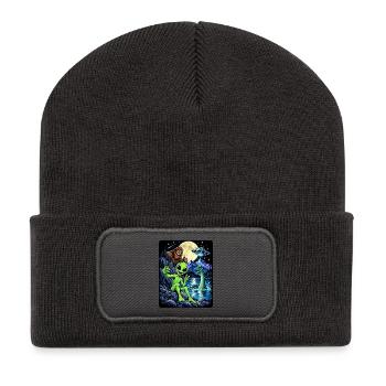 Bigfoot Alien UFO Loch Ness Weltraum Szene Kryptid - Recycelte Patch Beanie - Dunkelgrau - Vorne