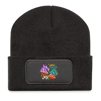 Small Rocks Big Joy: Steine sammeln - Recycelte Patch Beanie - Dunkelgrau - Vorne