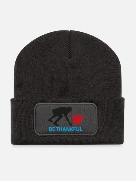 Sei dankbar, Truthahn-Silhouette - Recycelte Patch Beanie - Dunkelgrau