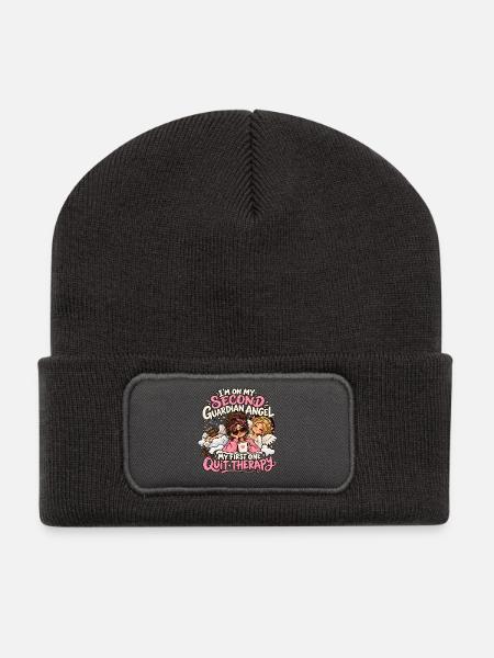 Ich bin in meiner zweiten Schutzengel-Therapie - Recycelte Patch Beanie - Dunkelgrau