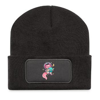 Süßer Axolotl als Astronaut mit Planet - Recycelte Patch Beanie - Dunkelgrau - Vorne
