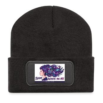 Kosmische Blüten im Haar - Recycelte Patch Beanie - Dunkelgrau - Vorne