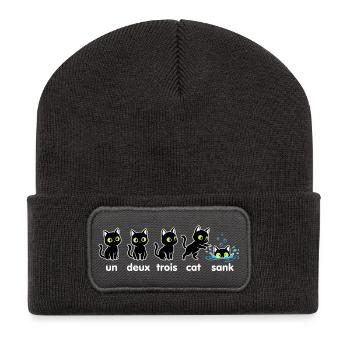 Un Deux Trois Katzen Sink - Recycelte Patch Beanie - Dunkelgrau - Vorne