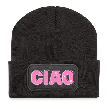 CIAO mit Blumen – Retro-Schriftzug in Pink und Min - Recycelte Patch Beanie - Dunkelgrau - Vorne