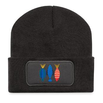 Volkskunst Fisch Meeresozean Abstraktes Grafik-Tee - Recycelte Patch Beanie - Dunkelgrau - Vorne