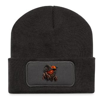 Grusel-Kürbisgeist im Finsterwald - Recycelte Patch Beanie - Dunkelgrau - Vorne