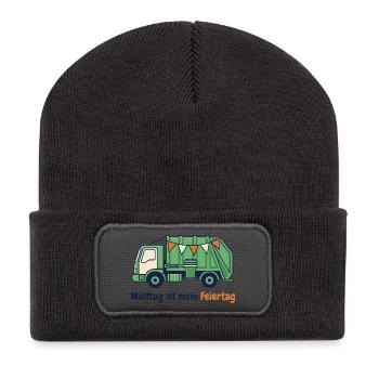 Müllauto – Mülltag ist mein Feiertag - Recycelte Patch Beanie - Dunkelgrau - Vorne