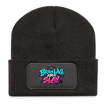 Brain Lag Aber Slay Neon Graffiti - Recycelte Patch Beanie - Dunkelgrau - Vorne