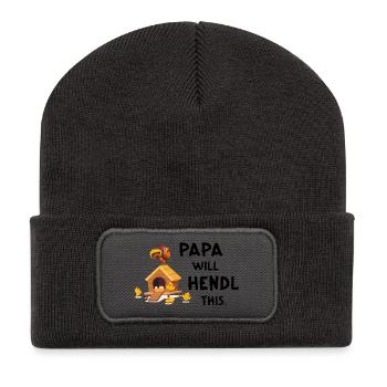 I Will Hendl This – Lustiger Papa Hühnerspruch - Recycelte Patch Beanie - Dunkelgrau - Vorne