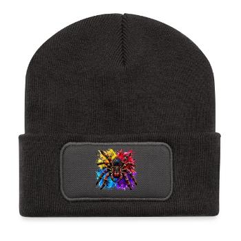 Neon Tarantel  Psychodelische Spinne im Farbklecks - Recycelte Patch Beanie - Dunkelgrau - Vorne