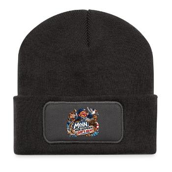MOIN Piratenwitz: Mehr Gerede Gibt's Nicht - Recycelte Patch Beanie - Dunkelgrau - Vorne