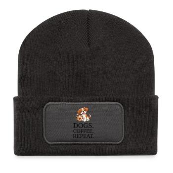 Dogs Coffee Repeat - Recycelte Patch Beanie - Dunkelgrau - Vorne