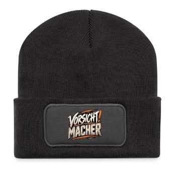 Vorsicht Macher – Handwerker Spruch - Recycelte Patch Beanie - Dunkelgrau - Vorne
