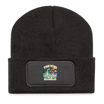 Summer Dinosaurier Die Stimmung ist im Chaos - Recycelte Patch Beanie - Dunkelgrau - Vorne