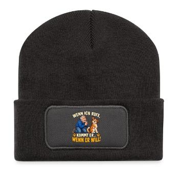 Wenn ich rufe kommt er Wenn er will - Recycelte Patch Beanie - Dunkelgrau - Vorne