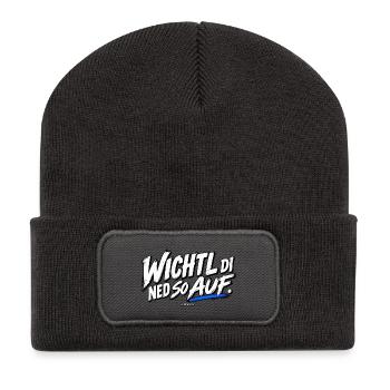 Wichtli Di Ned So Auf - Dialekt Shirt - Recycelte Patch Beanie - Dunkelgrau - Vorne