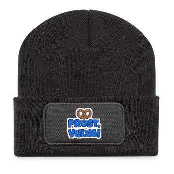 Prost, Vulva! Brezel Sticker - Recycelte Patch Beanie - Dunkelgrau - Vorne