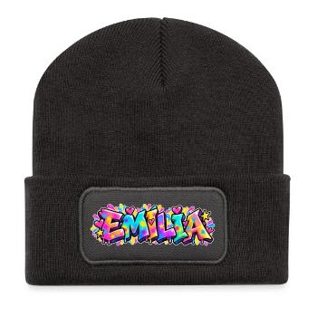 EMILIA Graffiti Name Street Art Neon Hip Hop - Recycelte Patch Beanie - Dunkelgrau - Vorne