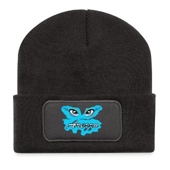 Arezza Blue Eyes-Logo auf Splash - Recycelte Patch Beanie - Dunkelgrau - Vorne