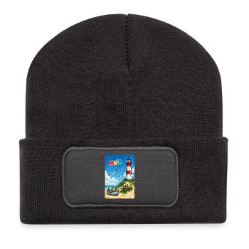 EG Moin Leuchtturm Urlaub Boot Meer Sand Maritim - Recycelte Patch Beanie - Dunkelgrau - Vorne