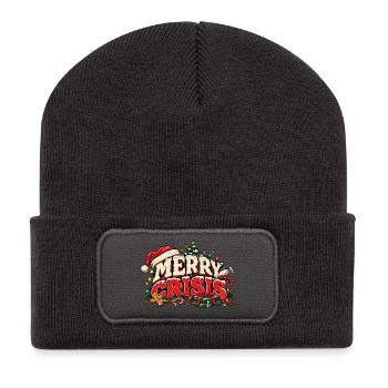 Merry Crisis – Lustiges Weihnachtsdesign - Recycelte Patch Beanie - Dunkelgrau - Vorne