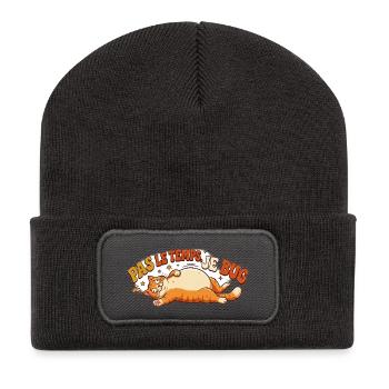 Humor-Katze – No Time I Bug - Recycelte Patch Beanie - Dunkelgrau - Vorne