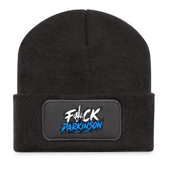 Fuck Parkinson Provokante Botschaft - Recycelte Patch Beanie - Dunkelgrau - Vorne