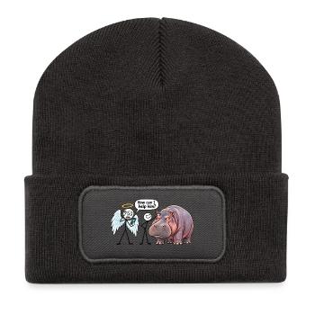 Veralteter Schutzengel und Nilpferd – Humor - Recycelte Patch Beanie - Dunkelgrau - Vorne